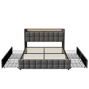 SHOPENTRA ČALOUNĚNÁ postel 160x200 cm tmavě šedá se 4 úložnými zásuvkami, RGB LED osvětlením a USB portem obraz