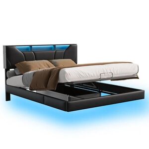 SHOPENTRA ČALOUNĚNÁ postel 140x200 cm černá LED USB bed box obraz