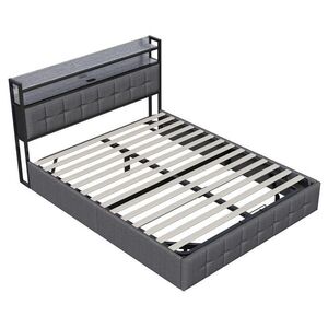 SHOPENTRA ČALOUNĚNÁ postel 140x190 cm šedá LED s USB úložným prostorem obraz