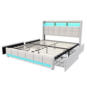 SHOPENTRA ČALOUNĚNÁ postel 140x190cm béžová LED obraz