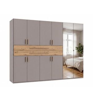 luma-home SKŘÍŇ S OTOČNÝMI DVEŘMI B270/H208/T58 cm, pískově šedá, šatní skříň se 2 zrcadlovými dveřmi, 2 zásuvkami a úchytkami v dekoru dub Artisan / obraz