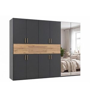 luma-home SKŘÍŇ S OTOČNÝMI DVEŘMI B270/H208/T58 cm v barvě grafit, šatní skříň se 2 zrcadlovými dveřmi, 2 zásuvkami a úchytkami v dekoru dub Artisan / obraz
