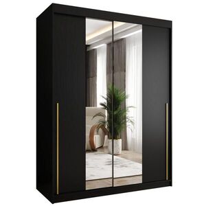 Home Collective SKŘÍŇ S POSUVNÝMI DVEŘMI se zrcadlem, šířka 150 cm, černá se zlatým úchytem obraz