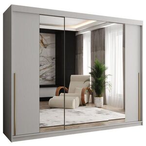Home Collective SKŘÍŇ S POSUVNÝMI DVEŘMI se zrcadlem, šířka 250 cm, bílá se zlatým úchytem obraz