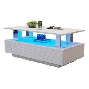 STILVORA KONFERENČNÍ stůl Bílý se zásuvkami a LED osvětlením do obývacího pokoje, 100×50×42, 5 cm obraz