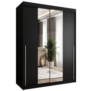 Home Collective SKŘÍŇ S POSUVNÝMI DVEŘMI se zrcadlem, šířka 150 cm, černá se stříbrným úchytem obraz