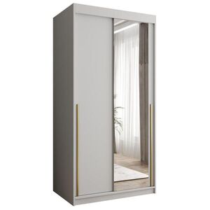 Home Collective SKŘÍŇ S POSUVNÝMI DVEŘMI se zrcadlem, šířka 100 cm, bílá se zlatým úchytem obraz