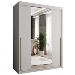 Home Collective SKŘÍŇ S POSUVNÝMI DVEŘMI se zrcadlem, šířka 150 cm, bílá se zlatým úchytem obraz