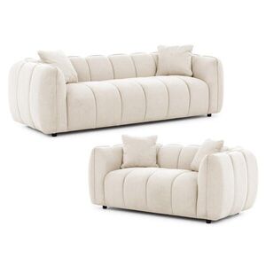S-Style SEDACÍ SOUPRAVA 3+2 Nubira v hluboce prošívaném designu Bubble z měkké strukturované látky ve světle béžové barvě s moderním vzhledem obraz