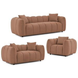 S-Style SEDACÍ SOUPRAVA 3+2+1 Nubira v hluboce prošívaném designu Bubble z měkké strukturované látky v terakotové barvě s moderním vzhledem obraz