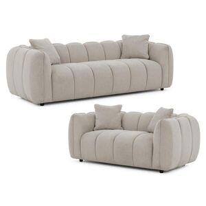 S-Style SEDACÍ SOUPRAVA 3+2 Nubira v hluboce prošívaném designu Bubble z měkké strukturované látky v barvě taupe s moderním vzhledem obraz