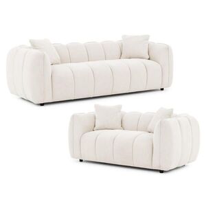 S-Style SEDACÍ SOUPRAVA 3+2 Nubira v hluboce prošívaném designu Bubble z měkké strukturované látky v krémové barvě s moderním vzhledem obraz