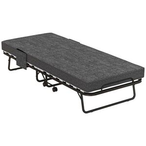 HOMCOM SKLÁDACÍ POSTEL Hostinská postel s kolečky, matrace 10 cm, potah, boční kapsa, šedá obraz