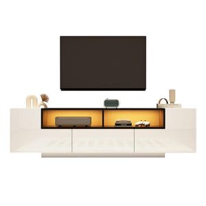 FLIEKS KOMODA POD TELEVIZI 180 cm L Tvar LED Zásuvky Bílá Černá obraz