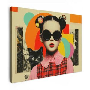 MuchoWow OBRAZ NA PLÁTNĚ Dívka - Sluneční brýle - Kočka - Retro 40x30 cm obraz