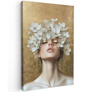 MuchoWow OBRAZ NA PLÁTNĚ Tvář - Květiny - Zlato - Abstraktní 80x120 cm obraz