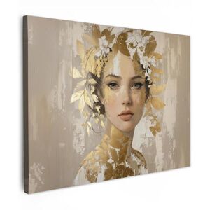 MuchoWow OBRAZ NA PLÁTNĚ Tvář - Žena - Listy - Zlato 40x30 cm obraz