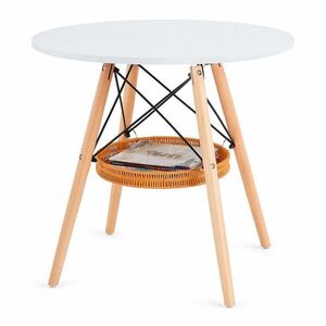 STILVORA JÍDELNÍ STŮL přírodní a bílá barva s MDF deskou, nohami z masivního dřeva a tkanou policí, 80 × 80 × 71, 5 cm obraz