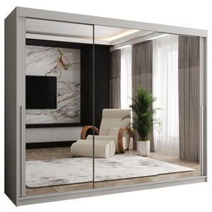 Home Collective ŠATNÍ SKŘÍŇ S POSUVNÝMI DVEŘMI se zrcadlem, šířka 250 cm, bílá se stříbrným madlem obraz