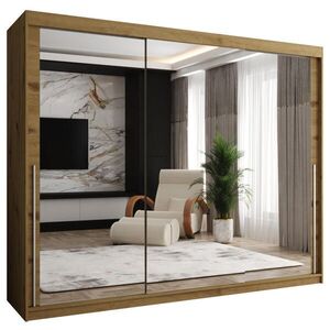 Home Collective ŠATNÍ SKŘÍŇ S POSUVNÝMI DVEŘMI se zrcadlem, šířka 250 cm, Artisan se stříbrným madlem obraz
