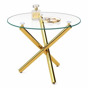 STILVORA JÍDELNÍ STŮL zlatý s deskou z tvrzeného skla a kovovými nohami, moderní design, 80 × 80 × 76 cm obraz