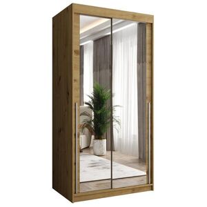 Home Collective ŠATNÍ SKŘÍŇ S POSUVNÝMI DVEŘMI se zrcadlem, šířka 100 cm, Artisan se stříbrným madlem obraz