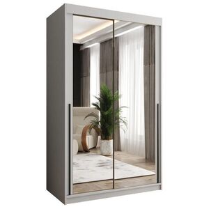 Home Collective ŠATNÍ SKŘÍŇ S POSUVNÝMI DVEŘMI se zrcadlem, šířka 120 cm, bílá s černým madlem obraz