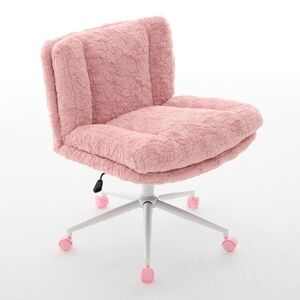 SHOPENTRA DREHSTÜHLE Kunstfell Drehbar Metallgestell Rosa obraz