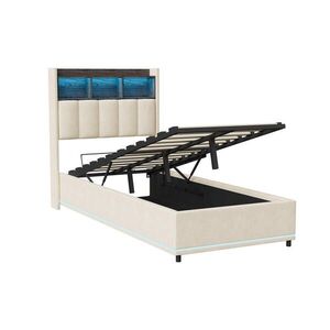 SHOPENTRA PLYNOVÁ tlaková jednolůžko 90x200 cm, LED, čelo postele, úložný prostor, bílá obraz