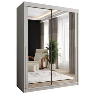 Home Collective ŠATNÍ SKŘÍŇ S POSUVNÝMI DVEŘMI se zrcadlem, šířka 150 cm, bílá se stříbrným madlem obraz