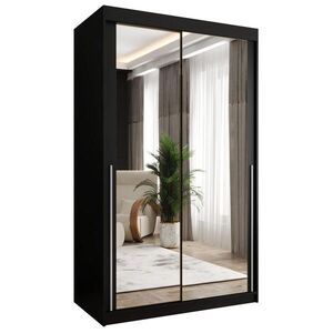 Home Collective ŠATNÍ SKŘÍŇ S POSUVNÝMI DVEŘMI se zrcadlem, šířka 120 cm, černá se stříbrným madlem obraz