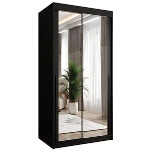 Home Collective ŠATNÍ SKŘÍŇ S POSUVNÝMI DVEŘMI se zrcadlem, šířka 100 cm, černá s černým madlem obraz