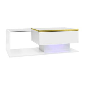 SHOPENTRA KONFERENČNÍ stolek bílý lesklý 90 cm se sklem a LED diodami obraz