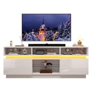 FLIEKS NÍZKÁ KOMODA 160 cm Bílý Lesk LED Sklo MDF obraz