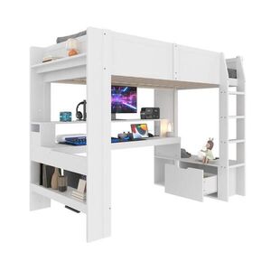FLIEKS VYVÝŠENÁ POSTEL 90x200cm Gaming Stůl LED Police Bílá obraz