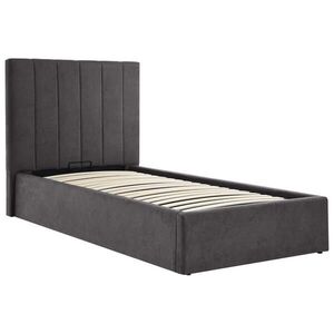 Beautysofa ČALOUNĚNÁ POSTEL Melvio, jednolůžko 90 × 200 cm s úložným prostorem a vysokým prošívaným čelem, bez matrace, tmavě šedá obraz