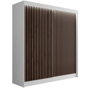ALTDECOR ŠATNÍ SKŘÍŇ s LED, lamelové posuvné dveře VILANv2 – 200 cm bílá + lamely dub wotan obraz