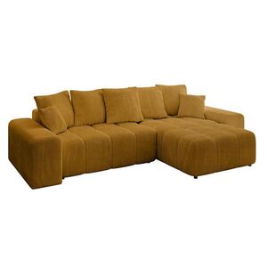 ALTDECOR ROHOVÁ SEDACÍ SOUPRAVA s otomanem vpravo ENIL-L 297x189x68 hořčicově žlutý manšestr obraz
