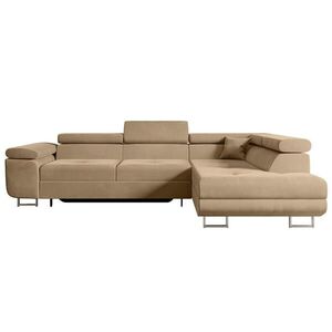 ALTDECOR ROHOVÁ SEDACÍ SOUPRAVA s funkcí lůžka a úložným prostorem GUSA-L 272x202x107 cm béžový velur obraz