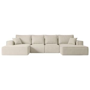 ALTDECOR SEDACÍ SOUPRAVA s funkcí lůžka a úložným prostorem pod postelí SIERRA-U-S – 349 x 161 x 87 cm, béžová varianta veluru obraz