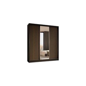 ALTDECOR ŠATNÍ SKŘÍŇ se zrcadlovými posuvnými dveřmi a hliníkovými lamelami, LED osvětlení – LAMELO – 180 cm černá+černá+Artisan obraz