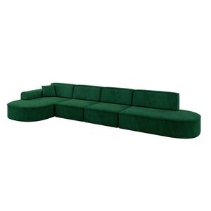ALTDECOR ROHOVÁ SEDACÍ SOUPRAVA s otomanem vlevo MARI-L3 – 413 x 171 x 79 cm, tmavě zelená, velur obraz