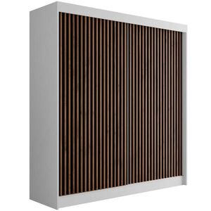 ALTDECOR ŠATNÍ SKŘÍŇ s lamelovými posuvnými dveřmi VILANv2 – 200 cm, bílá + lamely dub wotan obraz