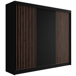 ALTDECOR ŠATNÍ SKŘÍŇ s lamelovými posuvnými dveřmi VILANv2 – 250 cm černá + lamely dub wotan obraz