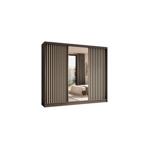 ALTDECOR ŠATNÍ SKŘÍŇ s zrcadlovými posuvnými dveřmi a hliníkovými lamelami – LAMELO – 240 cm šedá+šedá+bílá obraz