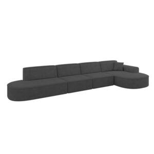 ALTDECOR ROHOVÁ SEDACÍ SOUPRAVA s otomanem vpravo MARI-L3 – 413 × 171 × 79 cm, tmavě šedý velur obraz