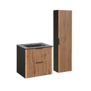 Petits-meubles KOUPELNOVÝ NÁBYTEK 60.2cm Gaia 2er-Set Dubové dřevo a černá barva obraz