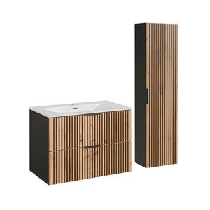 Petits-meubles KOUPELNOVÝ NÁBYTEK 80.4cm Gaia 2er-Set Dubové dřevo a černá barva obraz
