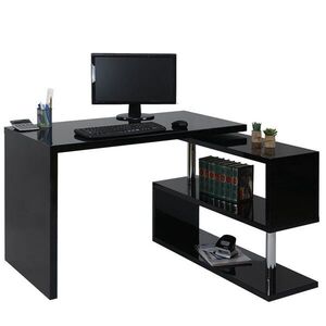 MCW DESIGNOVÝ ROHOVÝ STŮL obdélníkový lesklý černý obraz