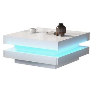 Redom KONFERENČNÍ stolek 70/70/36 cm s otočnou deskou o 360°, LED osvětlením a vysokým leskem, Bílá obraz